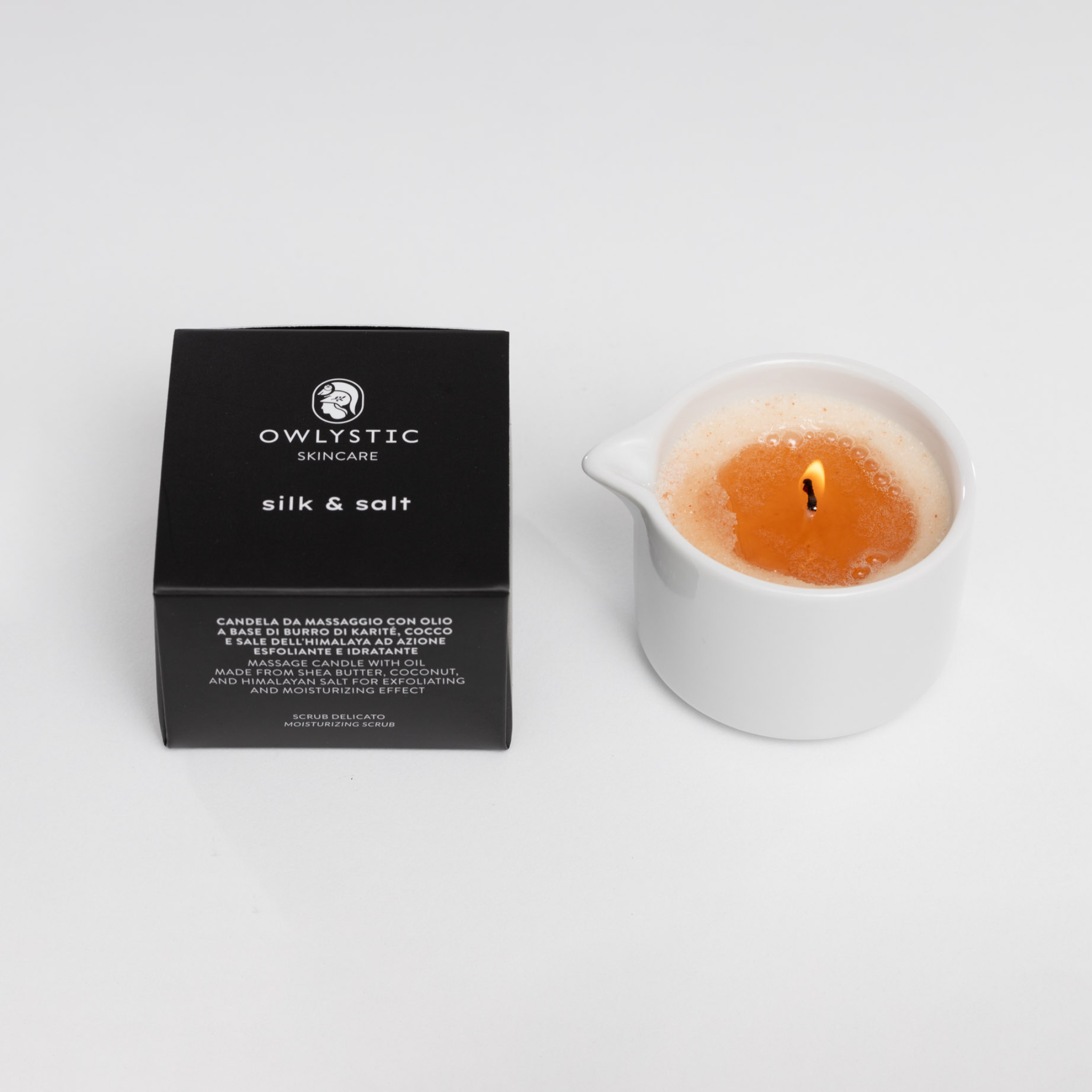 Silk &amp; Salt - Candela da massaggio corpo con olio di karité e sale dell&