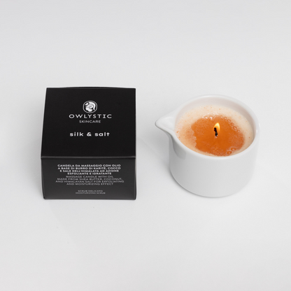 Silk &amp; Salt - Candela da massaggio corpo con olio di karité e sale dell&